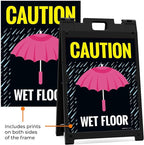 Caution Wet Floor Umbrella Sidewalk Sign Kit, 18x24 Inches, with A Frame Stand, Made in USA
