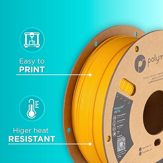 Polymaker PolyLite Yellow 3D Printer PETG Filament 1.75mm 1kg, Legacy PETG Formula, +- 0.03mm Dimensional Accuracy, Reliable Everyday Filament, Strong Layer Bonding, Compatible with Most 3D Printers