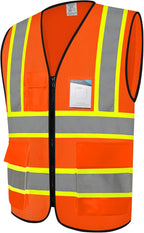 High Visibility Vest for Men Women 5 Pockets Safety Vest with Reflective Strips, Hi Vis Vest with Mesh Fabric, Breathable, (GR720-Orange,M).