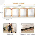 LZRS 4-Panel Extra-Wide Wooden Freestanding Dog Gate: Foldable Solid Wood and Steel Wire Chew Resistant Safety Barrier for Doorways, Stairs, and Large Open Spaces Indoor Use, Natural