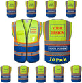 10 Pack Custom Safety Vest Customized Logo Mesh Vest Class 2 High Visibility Reflective Vest with Pockets Workwear（Yellow Blue，S ）