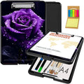 Clipboard with Storage,Office Supplies Nursing Clipboards Folder with Pen Holder Plastic Foldable Clip Board with Storage for Nurse Teacher,Purple Rose