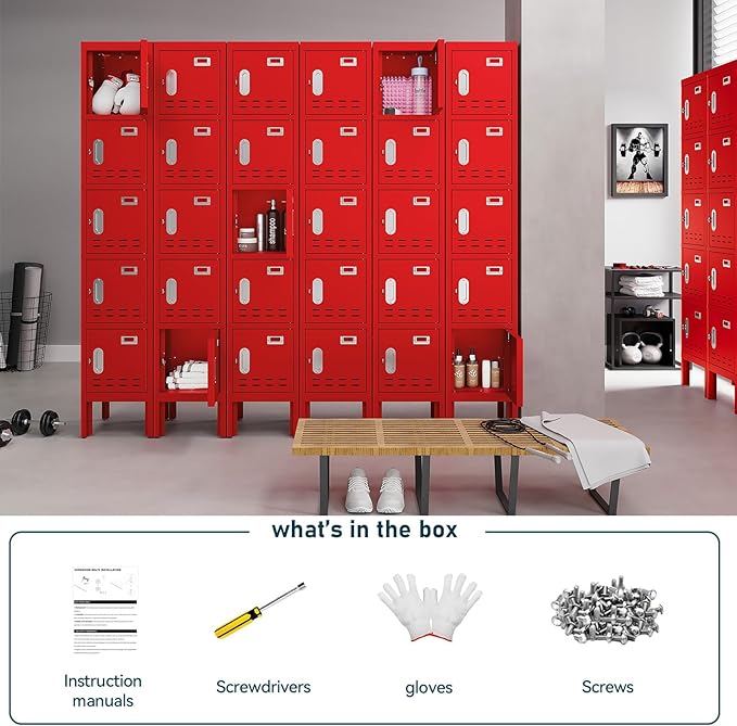 Metal Lockers - 66" Height Steel Lockers for Employees with 5 Door Storage Locker with Card Slot for Employees Gym School Home Office Garage - Assembly Required