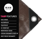 PROTARP Extreme Heavy Duty 22 Mil Tarp Cover, Waterproof, UV Resistant, Rip and Tear Proof, Poly Tarpaulin with Reinforced Edges for Roof, Camping, Patio, Pool, Boat. (Brown/Black 8′ X 10′)