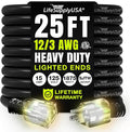 25ft Outdoor/Indoor Extension Cord 12/3 Gauge Extra Heavy Duty 3 Prong SJTW, Waterproof, ETL Listed, Flexible Cold-Resistant Long Power Cord,15A 125V 1875W, Black by LifeSupplyUSA