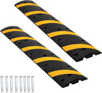 6FT Heavy Duty Recycled Rubber Speed Bump, 2 Pack 25,000 Lbs Capacity Modular Traffic Hump, 2 Channel Floor Cord Cover for Parking Lot, School, Warehouse, Durable & Portable