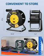 DEWENWILS Extension Cord Storage Reel with 4-Grounded Outlets, Heavy Duty Open Cord Reel for 12/3,14/3,16/3 Gauge Power Cord, Hand Wind Retractable, 13A Circuit Breaker, Yellow, ETL Listed