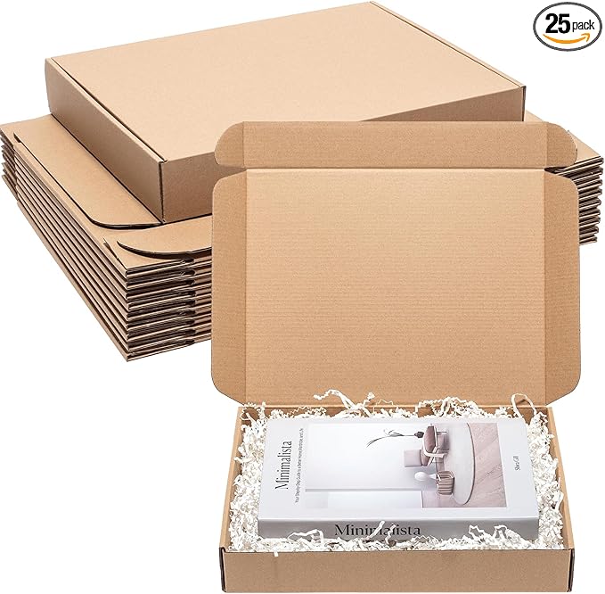 Brown Shipping Boxes 13x10x2" 25 Pack - Corrugated Cardboard Box Mailers for Small Business, Kraft Medium Literature Mailer Packaging Supplies Brown