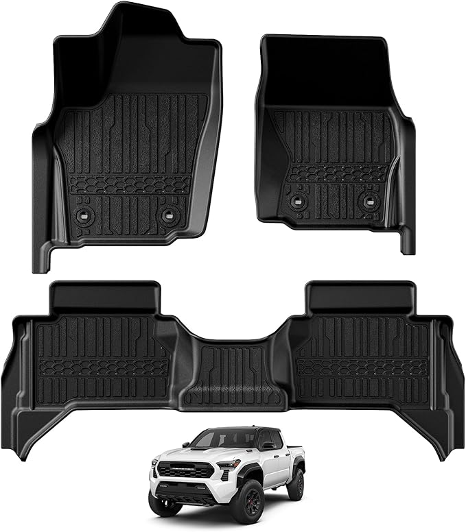 TripleAliners for Tacoma 2024 2025 Double Cab Floor Mats (Fit Auto Trans ONLY) All Weather Floor Liners Compatible with 2024+ Toyota Tacoma Accessories Front & Rear Mats, 3PCS(Not for Hybrid/Manual)