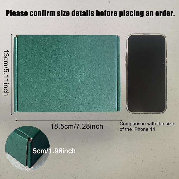 25 Pack Corrugated Packaging Box Mailers Shipping, Green Recyclable Cardboard Small Gift Mailer Boxes for Shipping Packaging Craft Gifts Giving Products, Green (7.2 x 5.2 x 2 Inch)