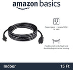 Amazon Basics Extension Cord, 13 Amps, 125V, 15 Foot, Black - Pack of 2