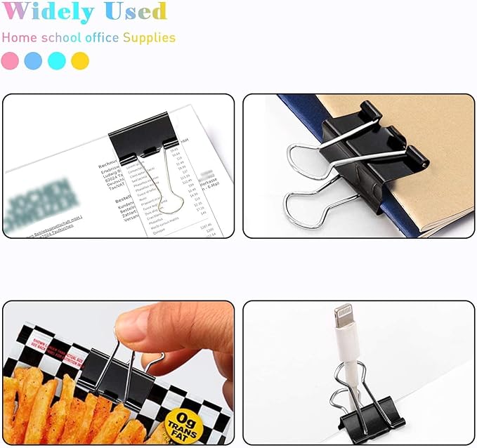 Black Binder Clips, 72 Pack, Non-Standard 41mm, 1.6 Inch, Large Clips, Capacity 0.66 Inch, Paper Clips, Office Clips, Office and School Supplies