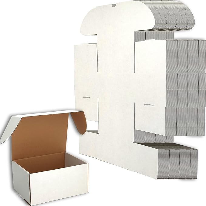 8x6x4 inches Small Shipping Boxes Set of 25 - White Mailer Corrugated Cardboard Boxes for Shipping Packaging Mailing Products