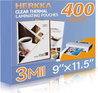 HERKKA 400 Pack Laminating Sheets, Holds 8.5 x 11 Inch Sheets, 3 Mil Clear Thermal Laminating Pouches 9 x 11.5 Inch Lamination Sheet Paper for Laminator, Round Corner Letter Size