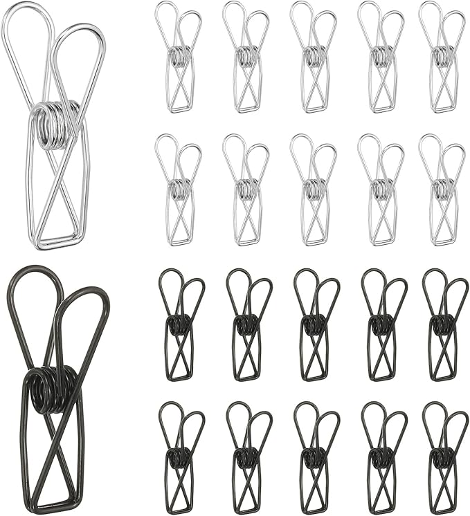 PATIKIL 50Pcs Paper Office Binder Clips, 1.26" Small Metal Wire Hollow Out Paper Clamps Long Tail Binder Clips for Photo Clothes Hanging Office Home Kitchen Food Package, Black/Silver
