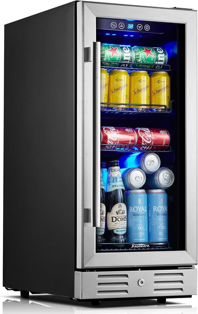 Kalamera 15 Inch 94 Cans Beverage Cooler Refrigerator,for Soda Beer Wine - Freestanding Beverage Fridge for Bedroom Office Bar,Adjustable Shelves & Digital Temperature Display