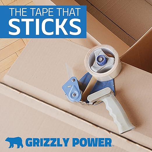 Grizzly Power Clear Packing Tape (12 Rolls) | Heavy Duty Packing Tape (2 Inch x 65 Yards) | 2.8mil Thick Strong Adhesive for Moving Boxes, Shipping Cartons, Office Use, Storage & Wrapping (780 Yards)