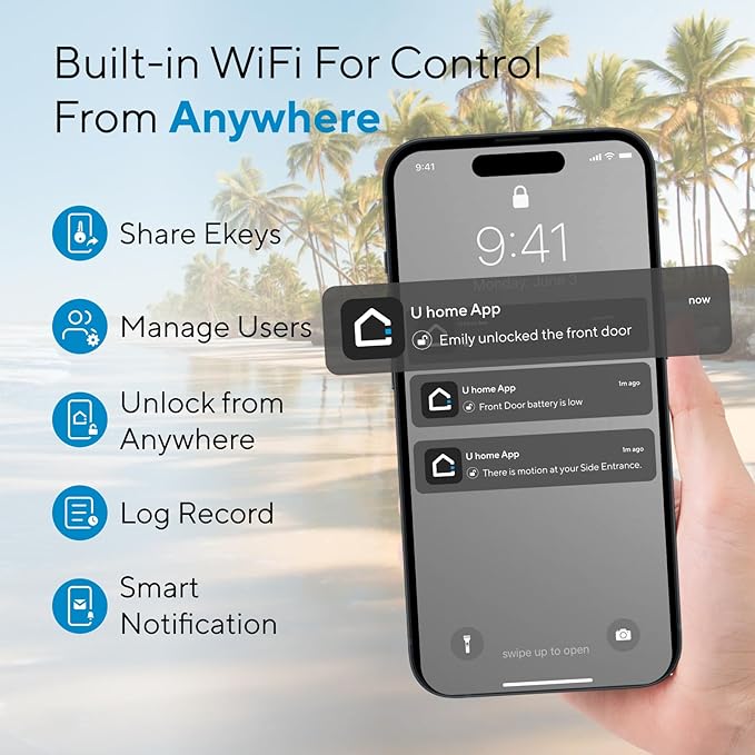ULTRALOQ Bolt Fingerprint WiFi Smart Lock, Works with Apple Home, Siri, Alexa, Keyless Entry with Fingerprint ID, App Remote Control, Keypad Deadbolt, BHMA Cert., Easy Install, IP65, Black
