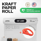 White Kraft Paper Roll 48" x 1200" (100 feet) with Cutter- USA-Made Wrapping Paper for Packing, Moving, Shipping & Crafts/Arts - 100% Recyclable Natural Craft Material by IDL Packaging