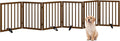 Freestanding Foldable Dog Gate - Indoor Pet Gate with Metal Support Feet, Room Divider 6 Panels (Walnut)