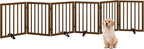 Freestanding Foldable Dog Gate - Indoor Pet Gate with Metal Support Feet, Room Divider 6 Panels (Walnut)