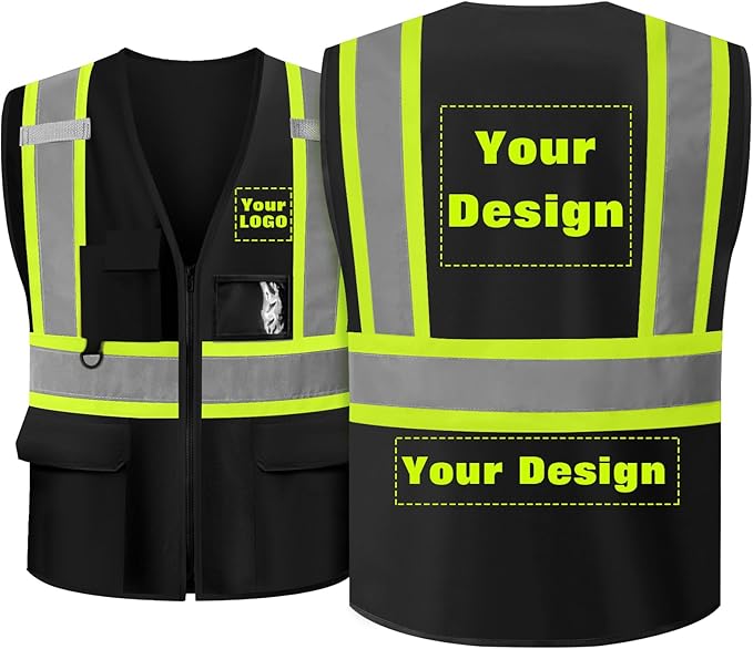 Safety Vest Customize Logo with 5 Pockets & Zipper Reflective High Visibility Vest Class 2 Outdoor Workwear