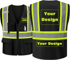 Safety Vest Customize Logo with 5 Pockets & Zipper Reflective High Visibility Vest Class 2 Outdoor Workwear