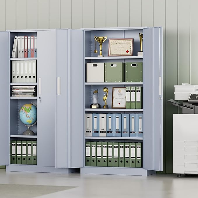 INTERGREAT Metal Storage Cabinet with Lock, 61" H Metal Cabinets Storage with 2 Doors and 4 Adjustable Shelves, Locking Garage Cabinet for Home Office, Kitchen, Bathroom (Cement Grey)