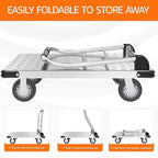 2200 lbs. Capacity Foldable Push Cart Dolly | Moving Platform Hand Truck | Heavy Duty Space Saving Collapsible | Swivel Flat Bed Wagon - Furniture Luggage Lifting