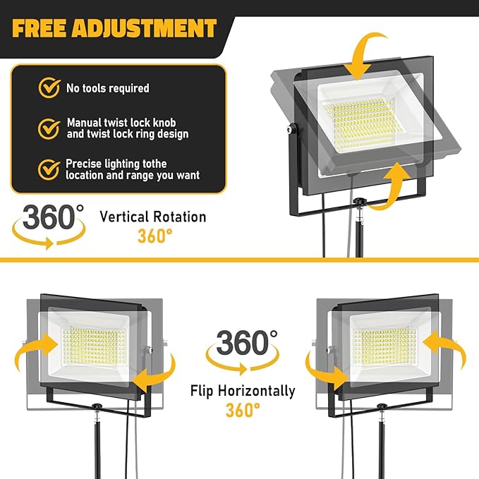 LIVOWALNY 2PCS LED Work Lights with Stand, 110W 11000 Lumens Portable Tripod Light with 13FT Cord, IP65 Waterproof Adjustable Head Tower Flood Light for Job Site Workshop Garage Construction Lighting
