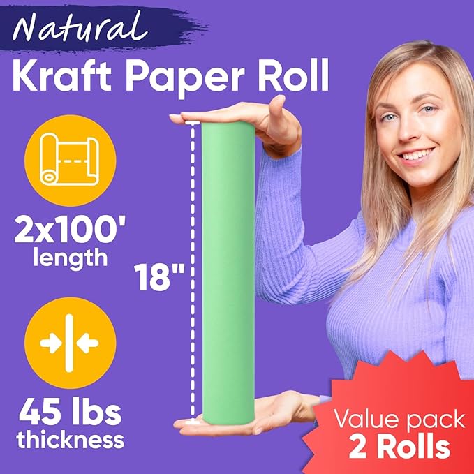 18" x 1200" (100 ft) Light Green Kraft Paper Roll (Value Pack of 2), 45 lbs Thickness, Made in USA Colored Craft Paper for School, Bulletin Board - Odorless, Non-Toxic, Safe for Kids