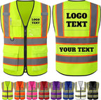 Custom Safety Vest with Logo Personalized High Visibility Vest Reflective for Men with Pockets Zipper Construction Workwear