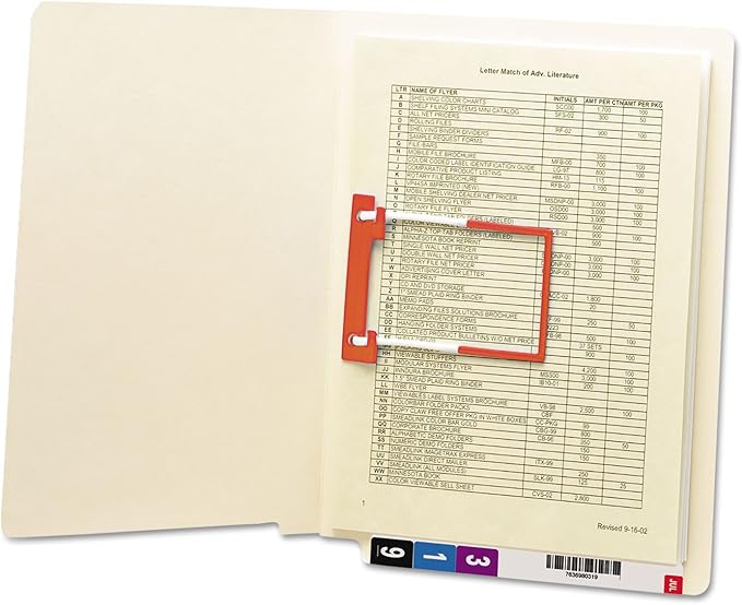 Smead End Tab Fastener File Folder, Shelf-Master® Reinforced Straight-Cut Tab, 1 U-Clip Fastener, Letter Size, Manila, 50 per Box (34112)