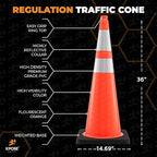 Xpose Safety 36 Inch Orange Traffic Cones Heavy Duty 12lb with 6" & 4" Collars, 12 Pack - Multipurpose PVC Plastic Safety Cone for Parking, Soccer, Caution, Kids and Construction - DOT Approved