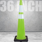 Fluorescent Orange/Green PVC Traffic Cones, Heavy Black Base Parking Lot Cone Structurally Stable Weatherproof Road Construction Safety Cones (8, Green, 36" Extra Large)