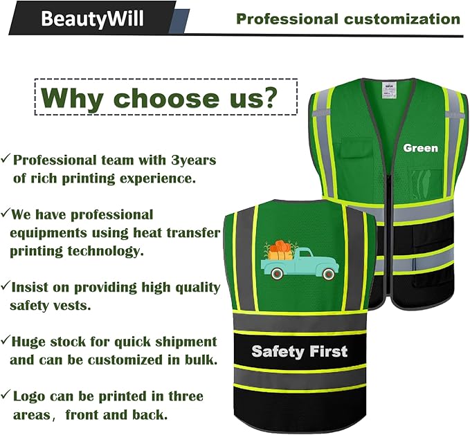 BeautyWill Custom Logo Safety Vest Class2 High Visibility Reflective Vest Breathable Construction Vest