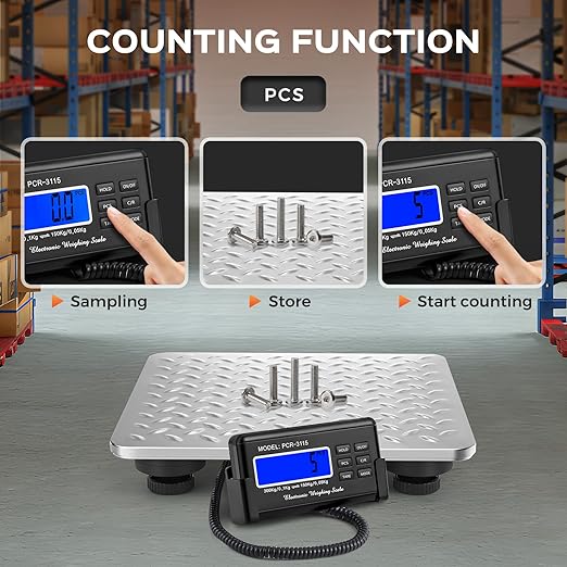 Bonvoisin Postal Scale Digital 300kg/660lb Parcel Shipping Scale with External LCD Display, Stainless Steel Platform, 4 AA Batteries & Mains Adapter Included, kg/oz/lb/lb-oz, Counting
