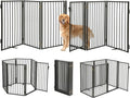 Metal Freestanding Dog Gates with Door for Outdoor Indoor,120'' Extra Wide 32'' Tall Free Standing Dog Gate for Doorways,Large Openings,Deck,Yard,Porch,Foldable Pet Fence(Black,6 Panels)