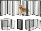 Metal Freestanding Dog Gates with Door for Outdoor Indoor,120'' Extra Wide 32'' Tall Free Standing Dog Gate for Doorways,Large Openings,Deck,Yard,Porch,Foldable Pet Fence(Black,6 Panels)