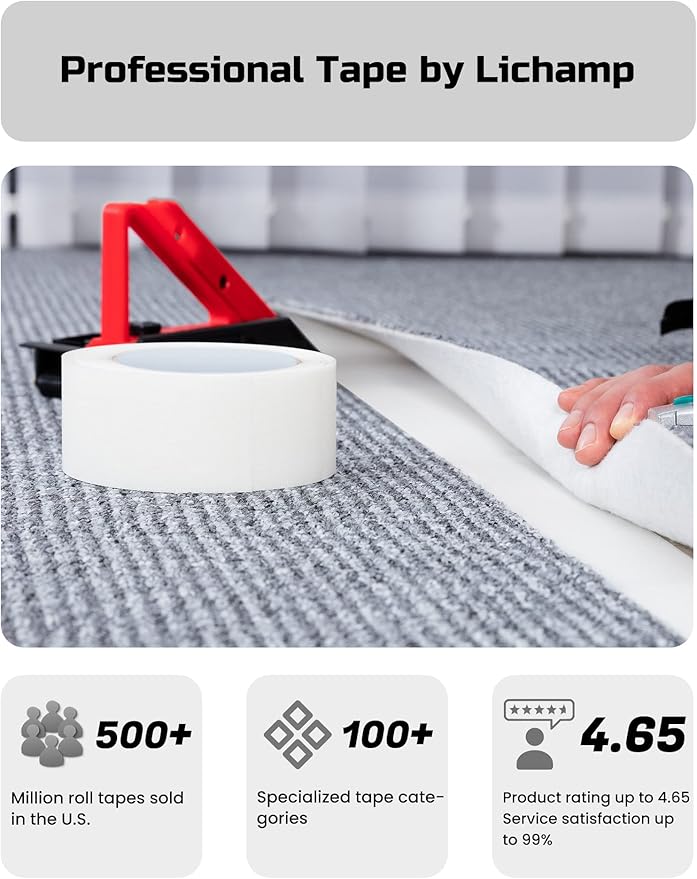 Lichamp Bulk 10 Pack Double Sided Carpet Tape for Hardwood Floors, 2 inch Wide by 11 Yards for Area Rugs On Carpet Stickers Rug Gripper Tape