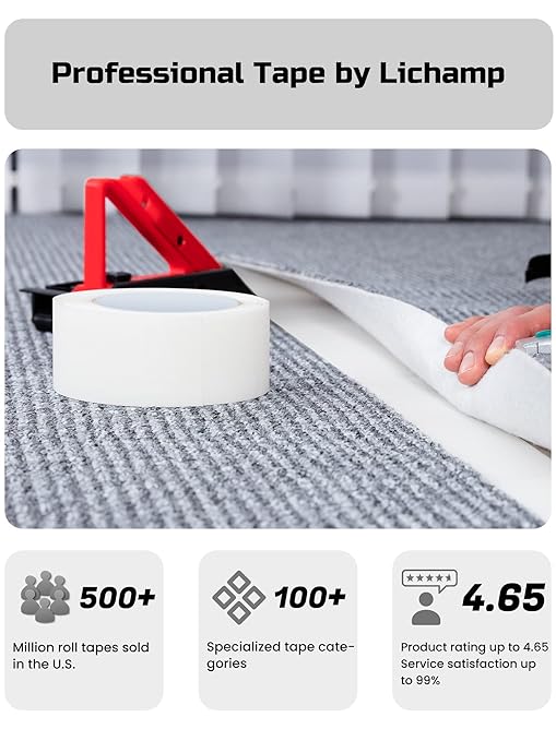 Lichamp Double Sided Carpet Tape 2" x 44 Yards, Hardwood Floors Carpet Tape for Area Rugs On Carpet Tile Stickers Rug Gripper Tapes, 11 Yards x 4 Rolls