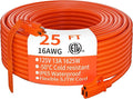 HUANCHAIN Indoor Outdoor Extension Cord 25 ft Waterproof, 16/3 Gauge Flexible Cold-Resistant Appliance Extension Cord Outside, 13A 1625W 16AWG SJTW, 3 Prong Electric Cable Orange, ETL