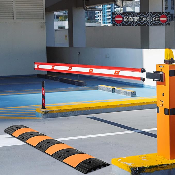 VEVOR Rubber Speed Bump, 1 Pack 2 Channel Speed Bump Hump, 72.8" Long Modular Speed Bump Rated 22000 LBS Load Capacity, 72.8 x 12.2 x 2.2 Garage Speed Bump for Asphalt Concrete Gravel Driveway-6 FT