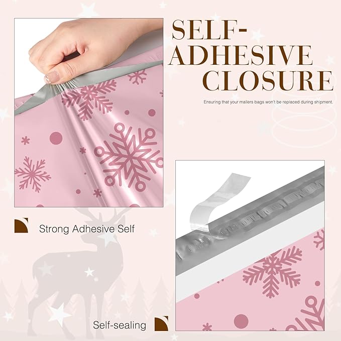 Metronic Christmas Poly Mailers 10x13" 100 Pack Shipping Bags for Clothes,Self Adhesive Shipping Envelopes for Small Business,Waterproof Mailers Poly Bags for Shipping,Packaging Mailing Bags Snowflake