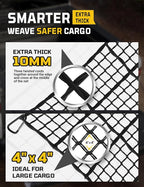 Cargo Net for Pickup Truck Bed - Stretchable 5' x 7' to 10' x 14' with 4" x 4" Mesh, Heavy Duty 10mm Cord Bungee Bed Netting with 12 Metal Carabiners - Ideal for ATV, SUV, UTV and Truck