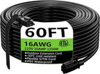 HUANCHAIN Indoor Outdoor Black Extension Cord 60 ft Waterproof, 16/3 Gauge Flexible Cold-Resistant Appliance Extension Cable Outside, 10A 1250W 16AWG SJTW, 3 Prong Electric Cord, ETL