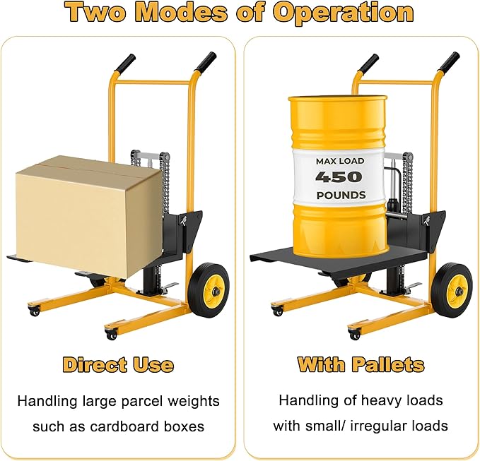 Foldable Material Lift Winch Stacker, 450LBS 36" Pallet Stacker, 2-in-1 Hand Truck Fork Lift Table Cart, Removable Platform, Adjustable Forks, Foot Pump, for Warehouse Garage Workshop