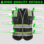 BeautyWill Custom Logo 10 Pockets Safety Vest Class2 ANSI Certified High Visibility Reflective Vest