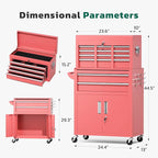 Greenvelly 8-Drawer Rolling Tool Chest, Metal Tool Chest with Wheels, Tool Cabinet with Detachable Top Tool Box, Metal Tool Cart with Liner & Hooks for Garage, Workshop, Warehouse (Pink)