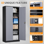Metal Garage Storage Cabinets with Lock, 71" Tall Tool Cabinet with 2 Door and 5 Adjustable Shelves, Locking Garage Cabinets and Lockable Steel Locker for Home Office Warehouse-(Black Gray-71”H)